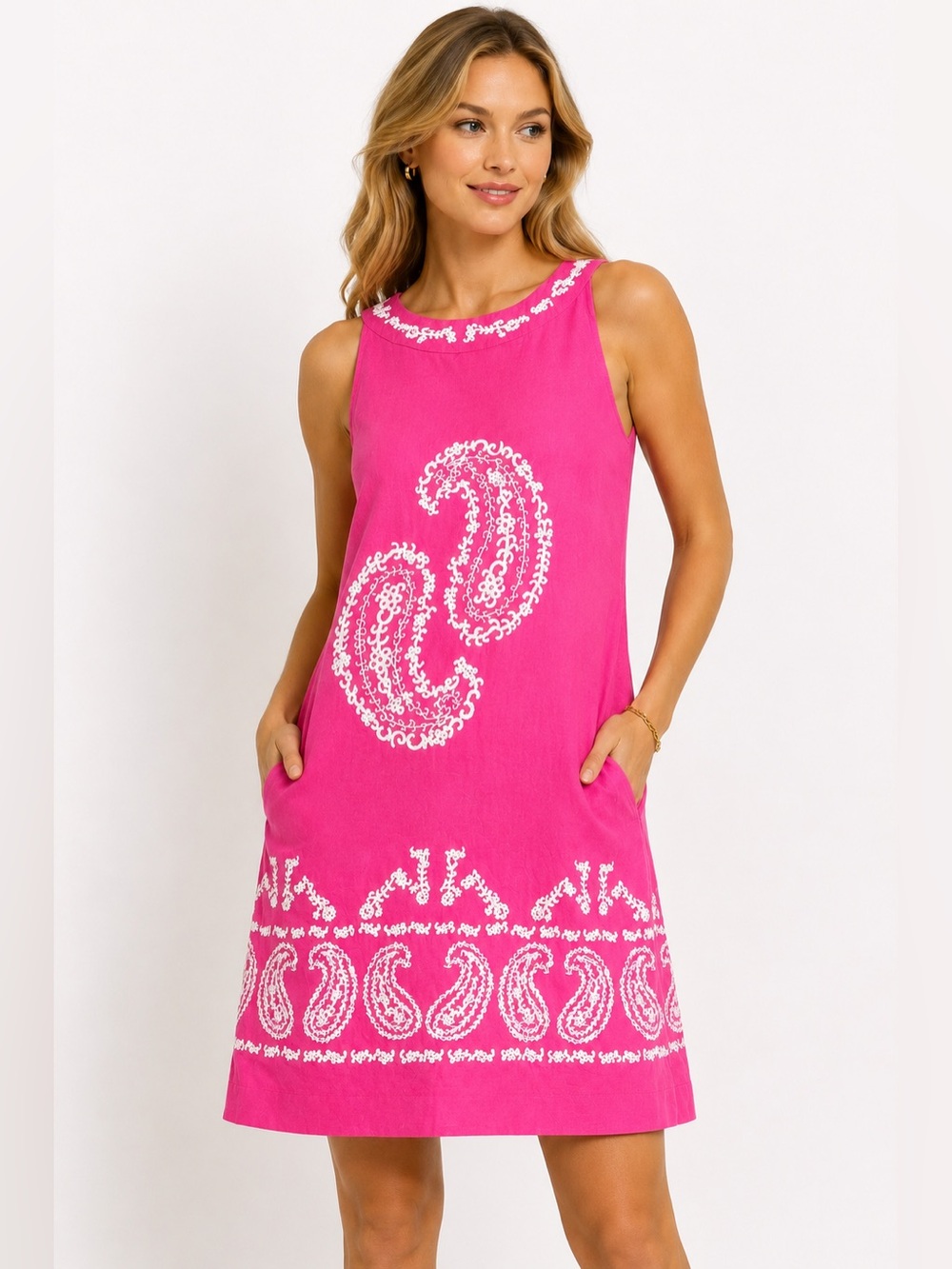 Lilly Pulitzer Jacqueline Paisley Embroidered Shift Dress Pink sz 4 100% Cotton